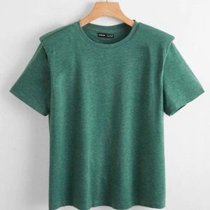 Shoulder pad marled knit green tee sz L NWOT